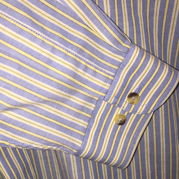 L.L. Bean Men’s Dress Shirt and Yellow Blue Stripes Size Large Regular C… - Picture 4 of 12